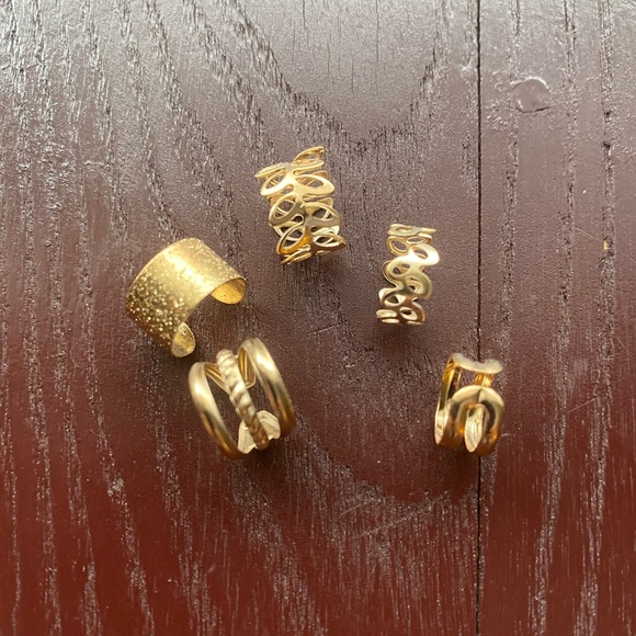 3/ $15 New 5PC C Shaped Ear Clips Set Curve Gold Decor Earrings Hollow Leaf Gold - Picture 11 of 16